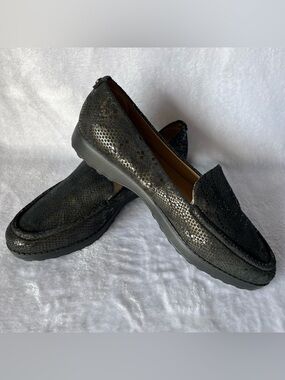 Nurture Harmoney Slip-On Leather Loafers Reptile Snake Print Black Metallic 8.5M